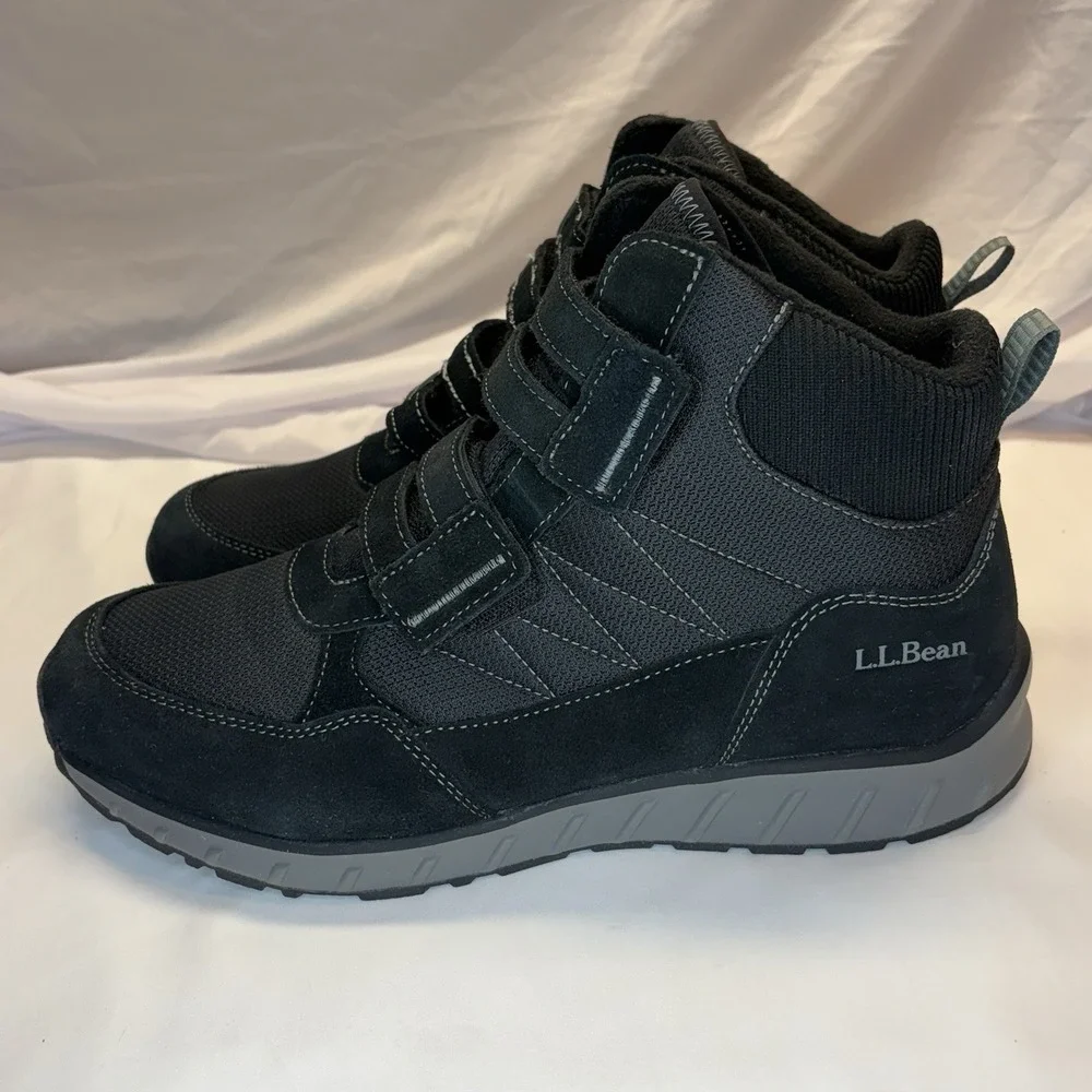 LL Bean Men's Snow Sneakers TEK 2.5 Waterproof Black Suede Hook & Loop Mid 13 M